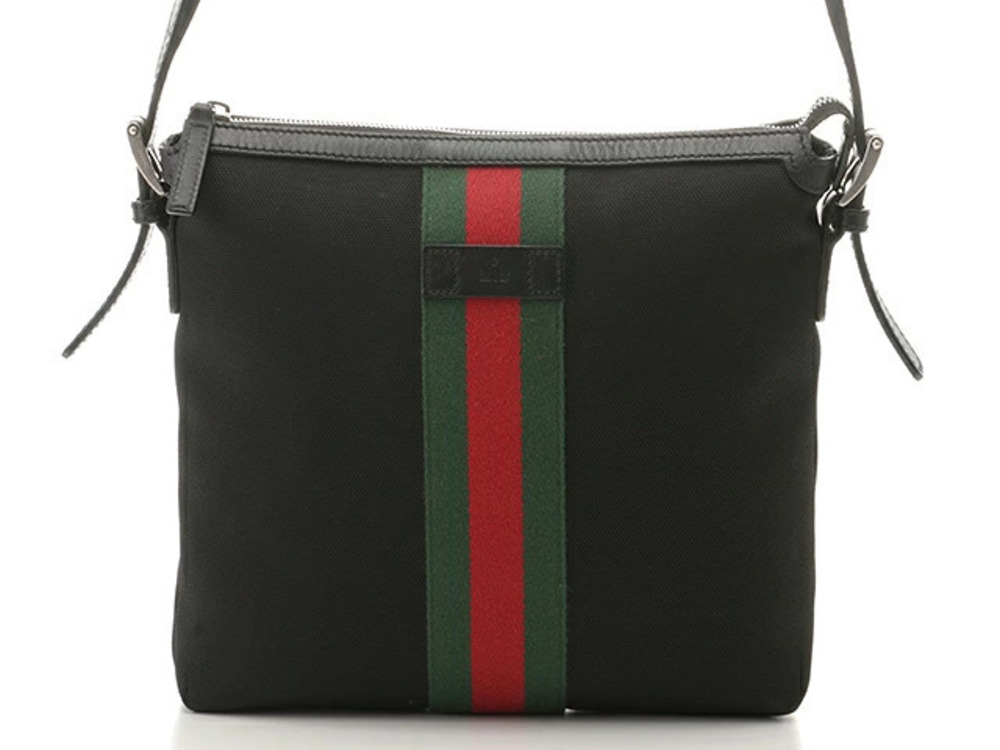 Gucci Shoulder Bag Black Canvas Calfskin
